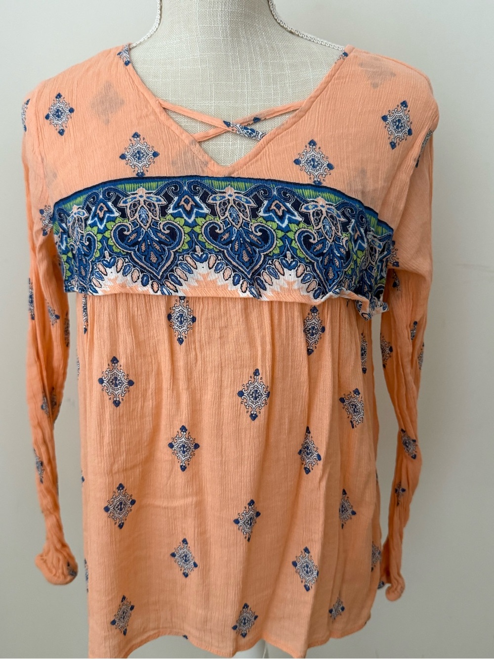 Red Camel Peach Floral Top - Small